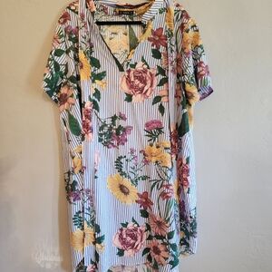 Floral Striped Short Sleeve Dress